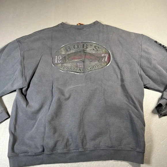 Bob's Sporting Goods Sweatshirt Mens Extra Large Gray Crewneck Fishin' Fools - Picture 9 of 11